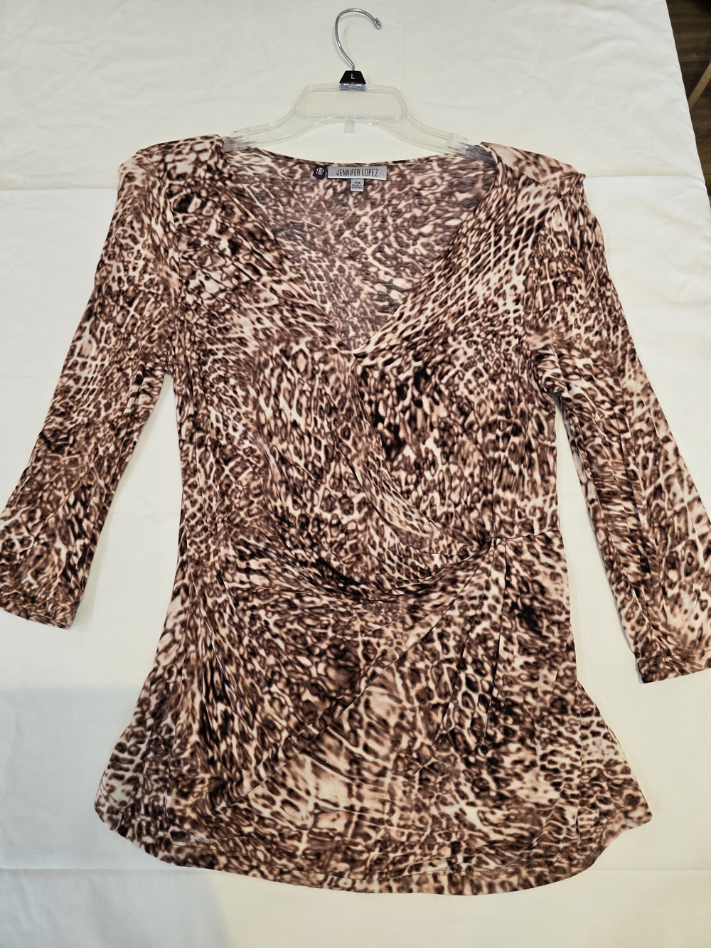 Jennifer Lopez Brown Animal Print Surplice Top